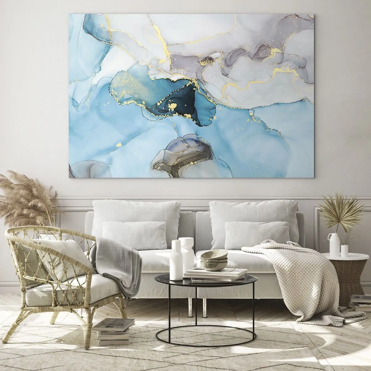 Glass picture - Study in Grey and  Turquoise Encounter - 100x70 cm