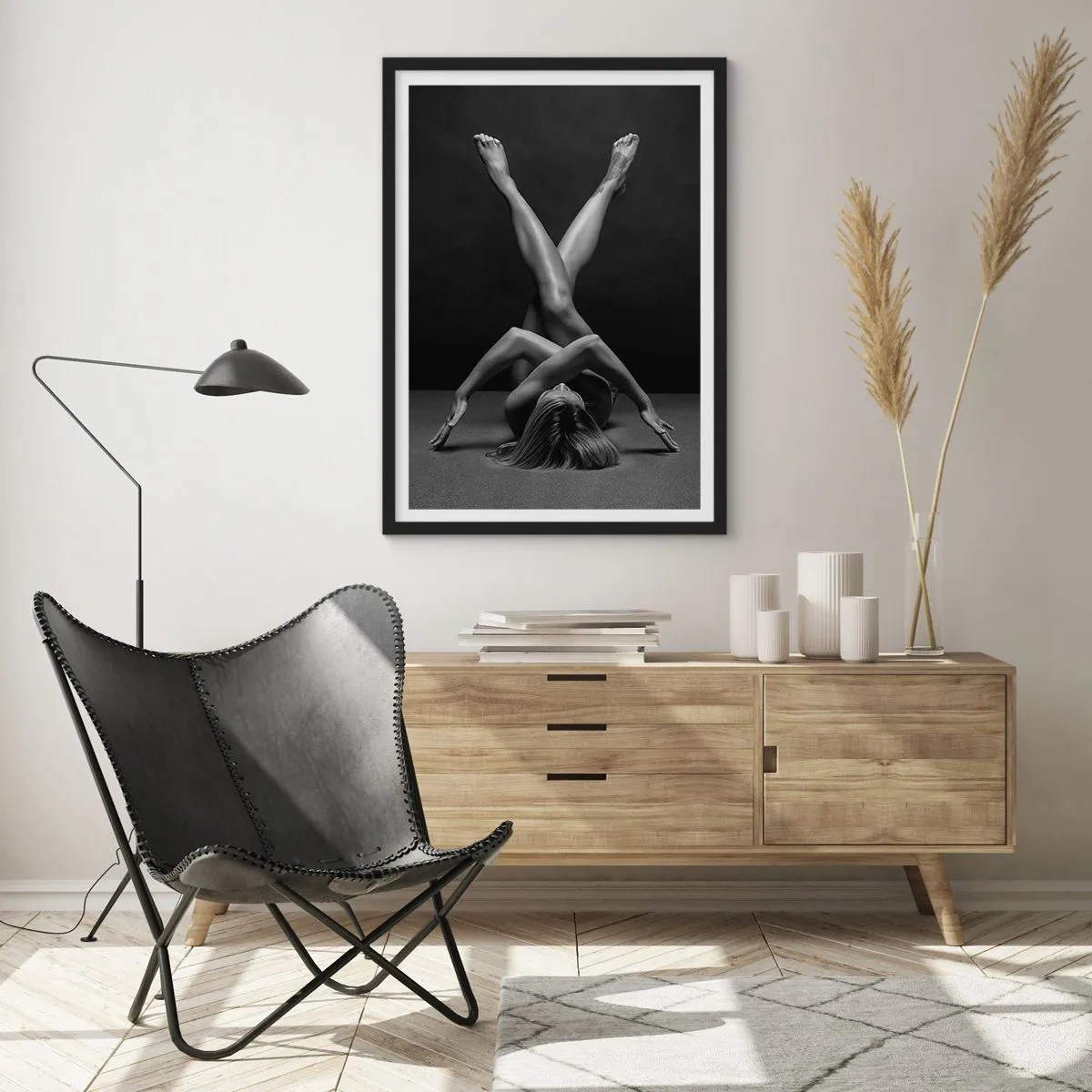 Poster in black frame - An artistic take on a female silhouette in black and white - 50x70cm - Geometry of Nakedness - Modern wall decoration for the living room and bedroom ARTTOR