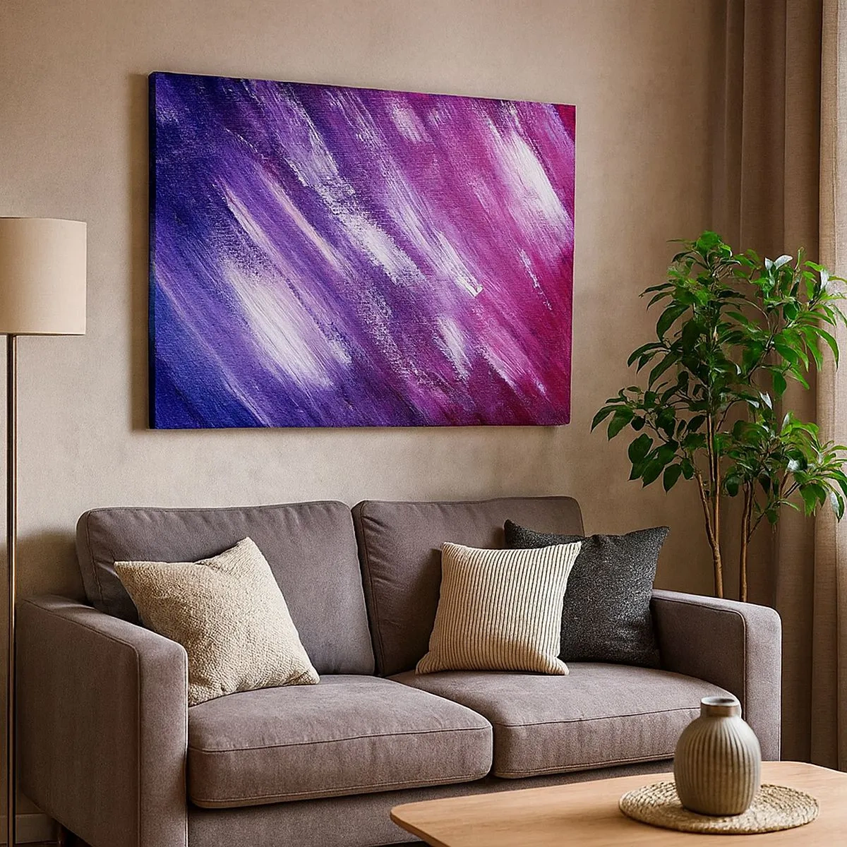 Canvas picture - Abstract brushstrokes in shades of purple and pink - 70x50cm - When a Sunny Wind Is Blowing - Modern wall decoration for the living room and bedroom ARTTOR
