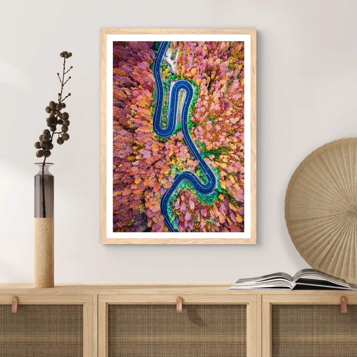 Poster in light oak frame - Winding Path through a Forest - 30x40 cm