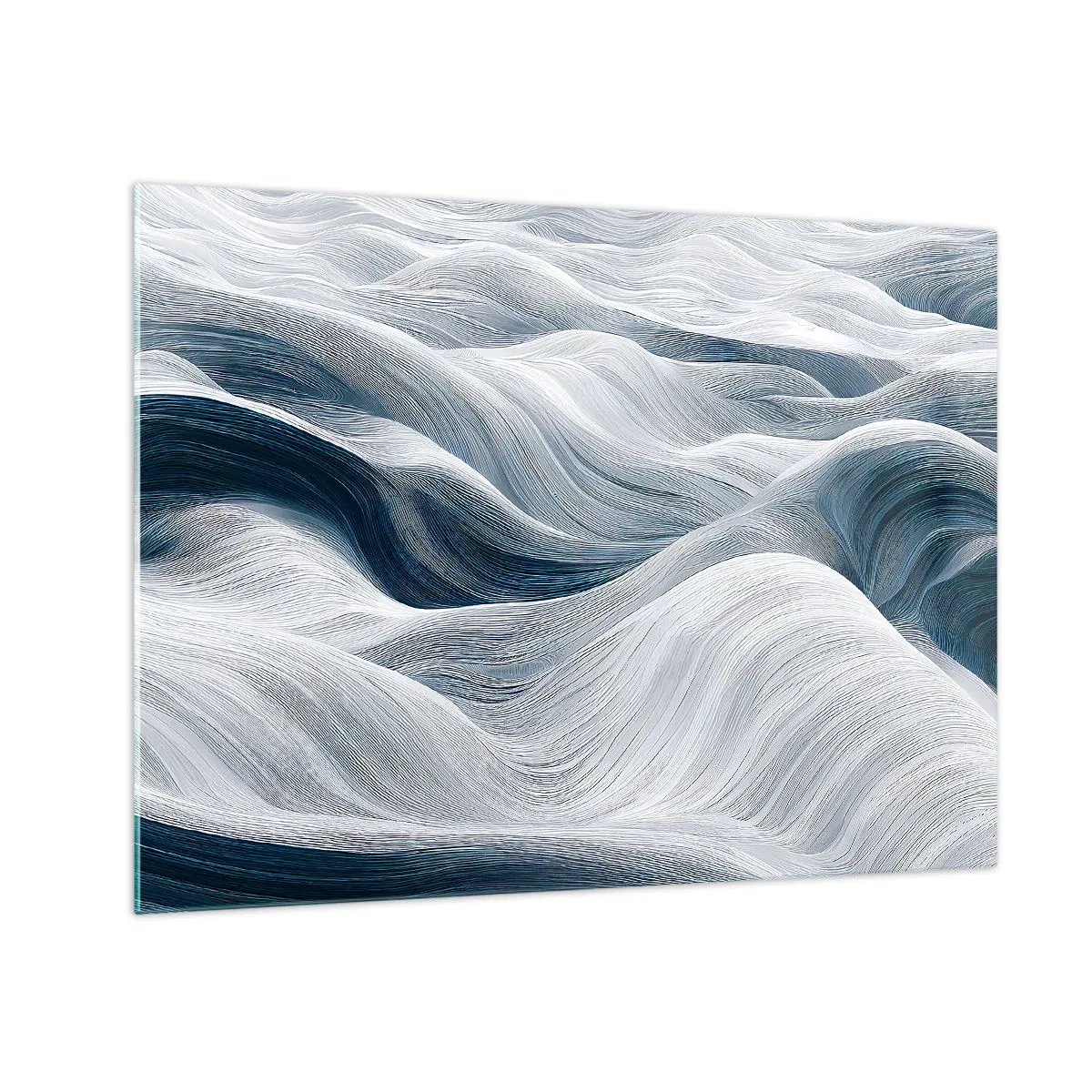 Glass picture - Abstract waves in shades of white and blue creating a movement effect - 70x50cm - White and Blue Waves - Modern wall decoration for the living room and bedroom ARTTOR