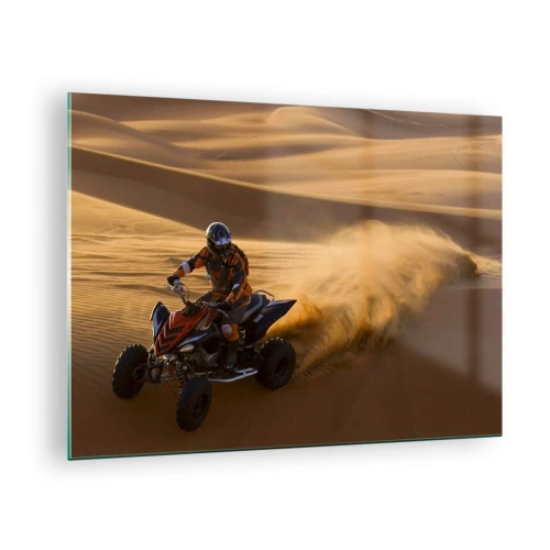 Glass picture - ATV in action in the desert at sunset - 70x50cm - On Sand Waves - Modern wall decoration for the living room and bedroom ARTTOR