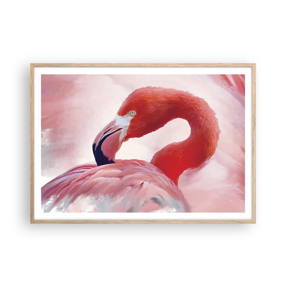 Poster in light oak frame - Bird Look - 100x70 cm