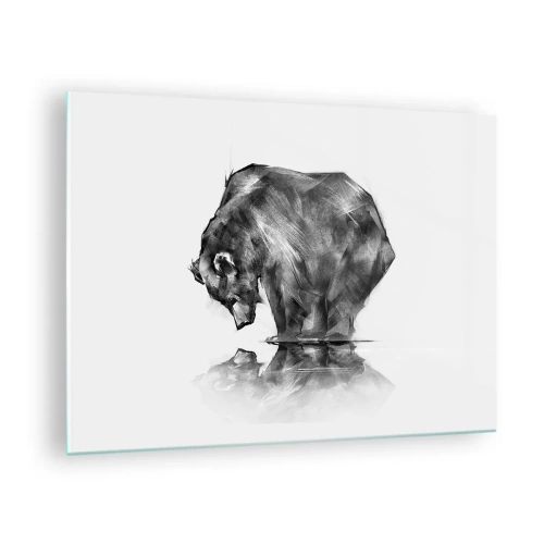 Glass picture - Graphic of a bear leaning over the water's surface - 70x50cm - Nice to See Someone Close - Modern wall decoration for the living room and bedroom ARTTOR