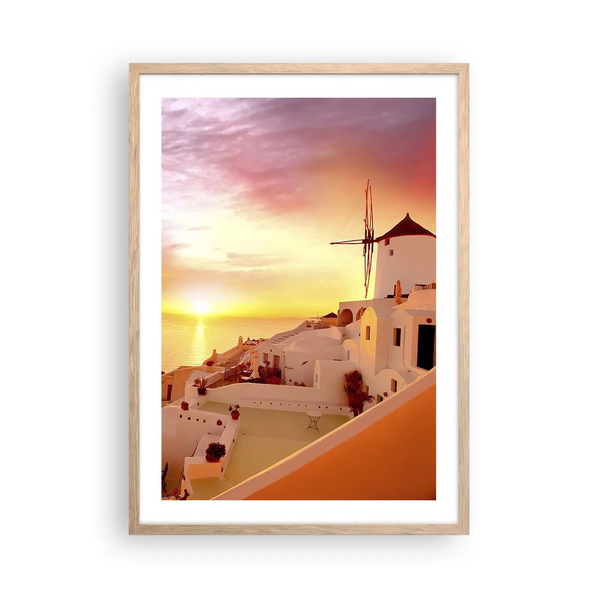 Poster in light oak frame - Melting in White and Gold - 50x70 cm