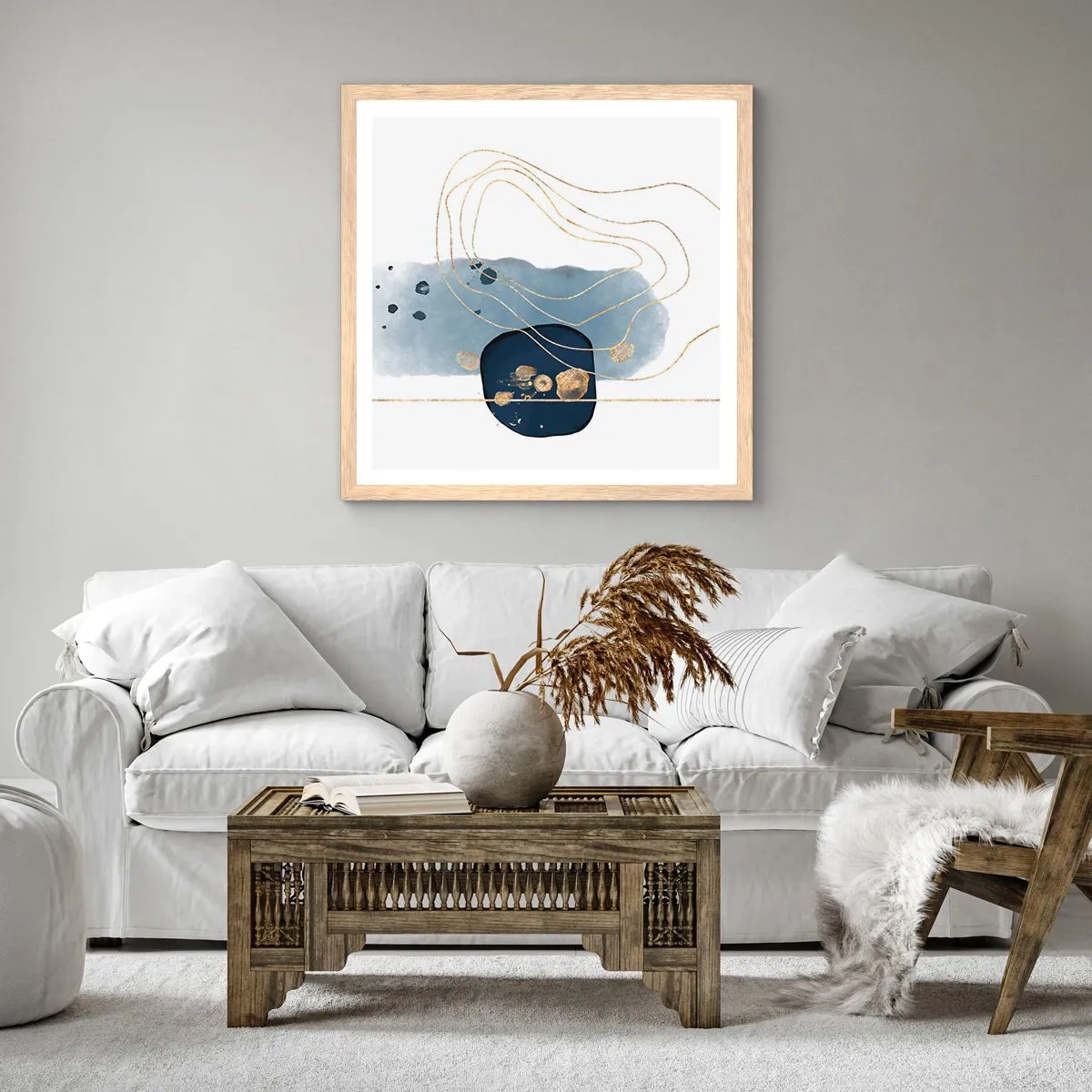 Poster in light oak frame - Blue and Gold Fantasy - 30x30 cm