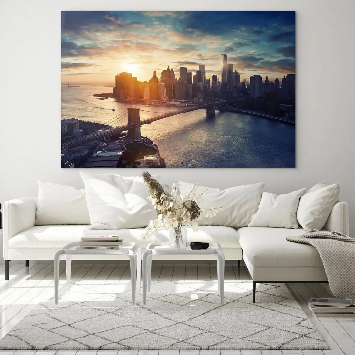 Glass picture - View of the city at sunset with the bridge in the foreground - 70x50cm - Monument to the Culture of the West - Modern wall decoration for the living room and bedroom ARTTOR