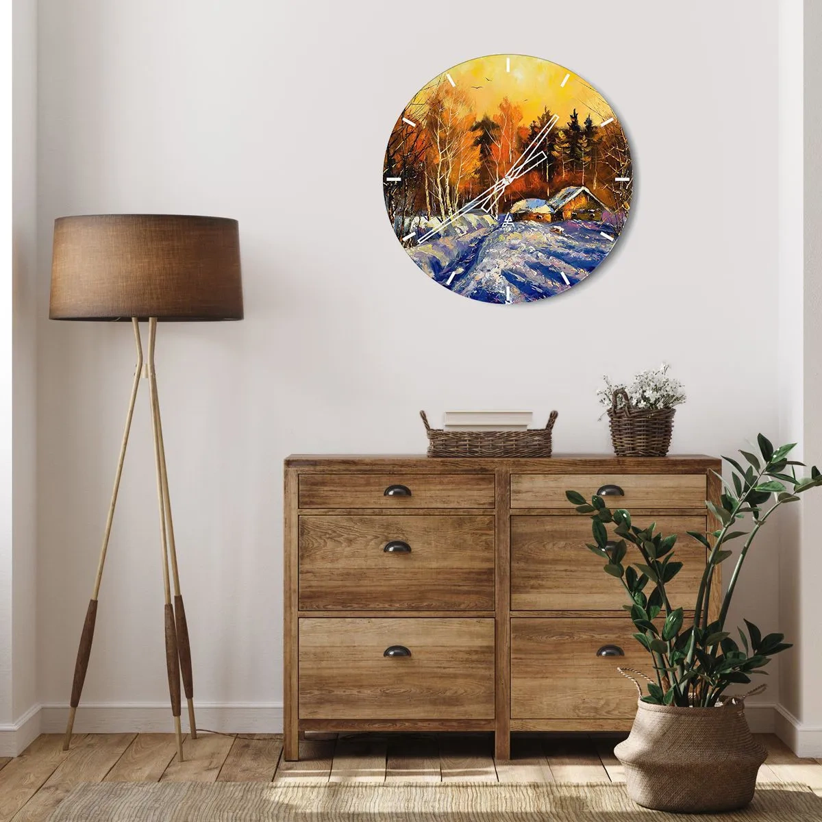 Wall clock - Clock on glass - Winter Impression in the Sun - 30x30 cm