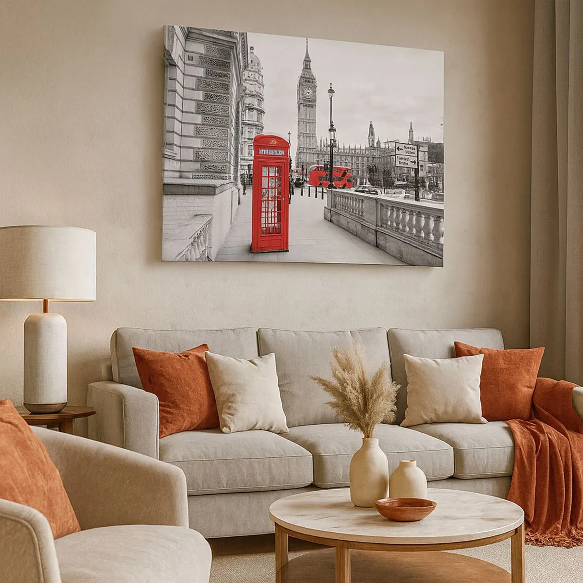 Canvas picture - A red telephone box with Big Ben in the background in London - 70x50cm - Undoubtedly London - Modern wall decoration for the living room and bedroom ARTTOR