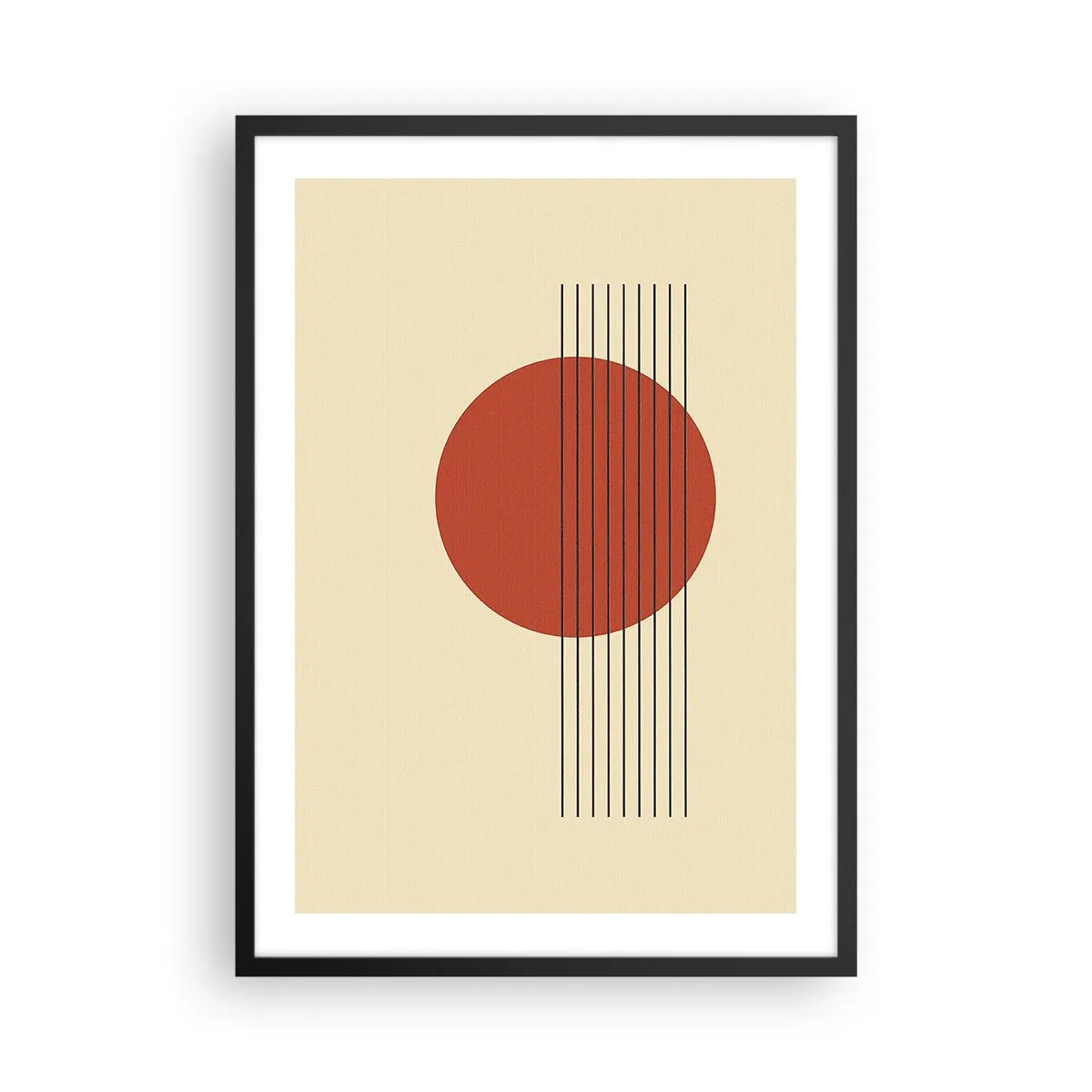 Poster in black frame - Geometric composition with a red circle - 50x70cm - Around and Beoynd - Modern wall decoration for the living room and bedroom ARTTOR