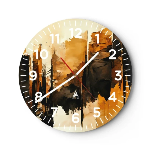 Wall clock - Clock on glass - Harmony of Black and Gold - 30x30 cm