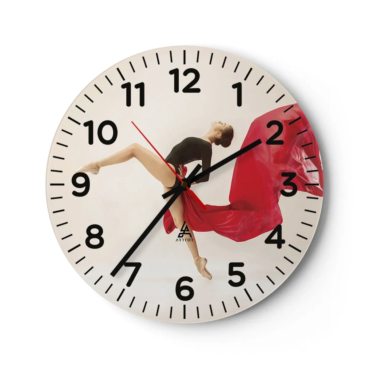 Wall clock - Clock on glass - Red and Black - 30x30 cm