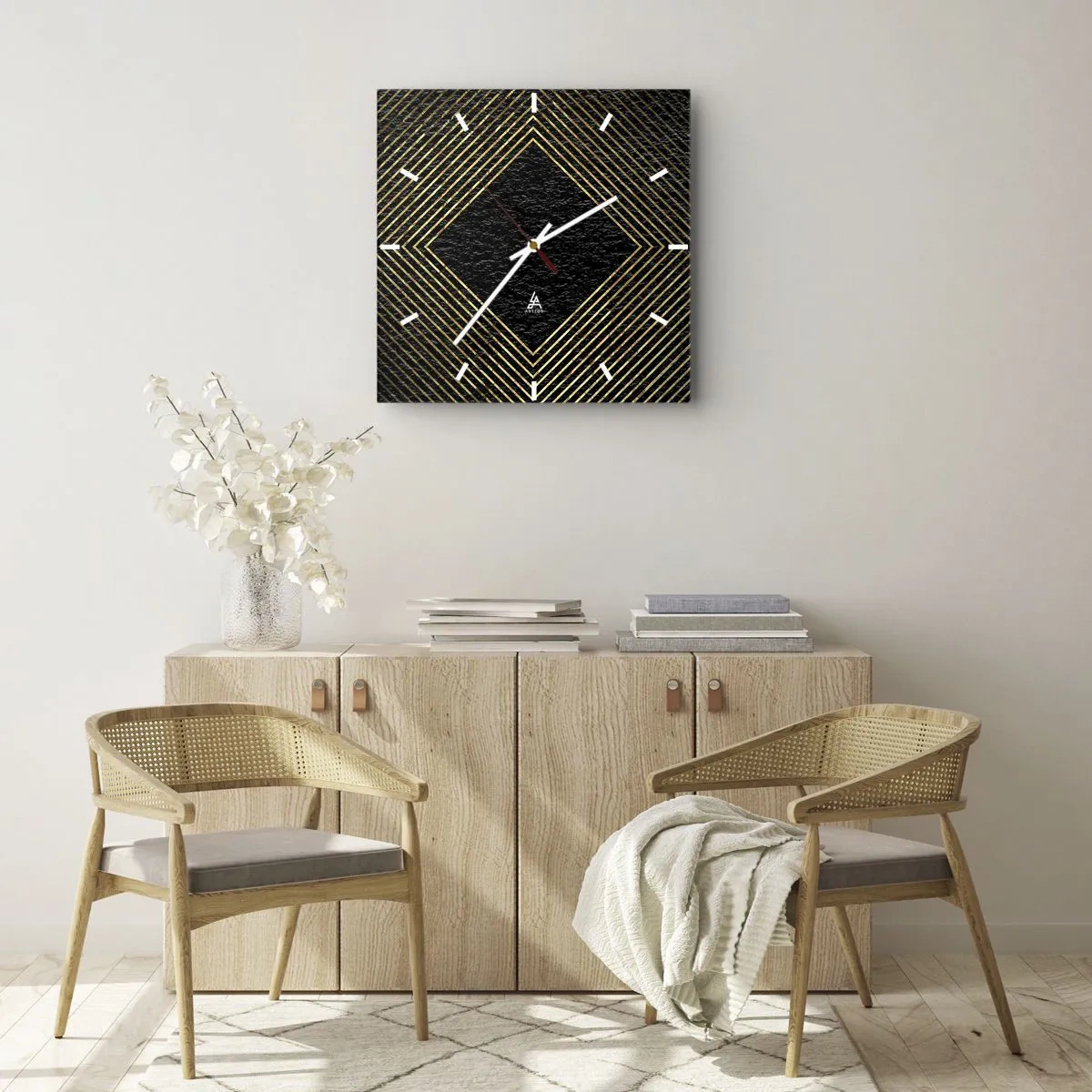 Wall clock - Clock on glass - Geometry Glamour Style - 40x40 cm