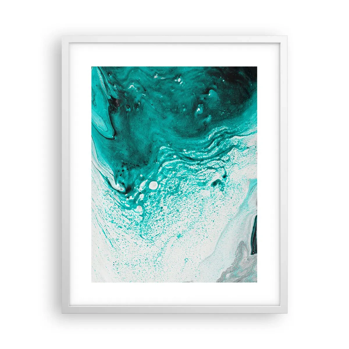 Poster in white frmae - Dissolving in White and Turquoise - 40x50 cm