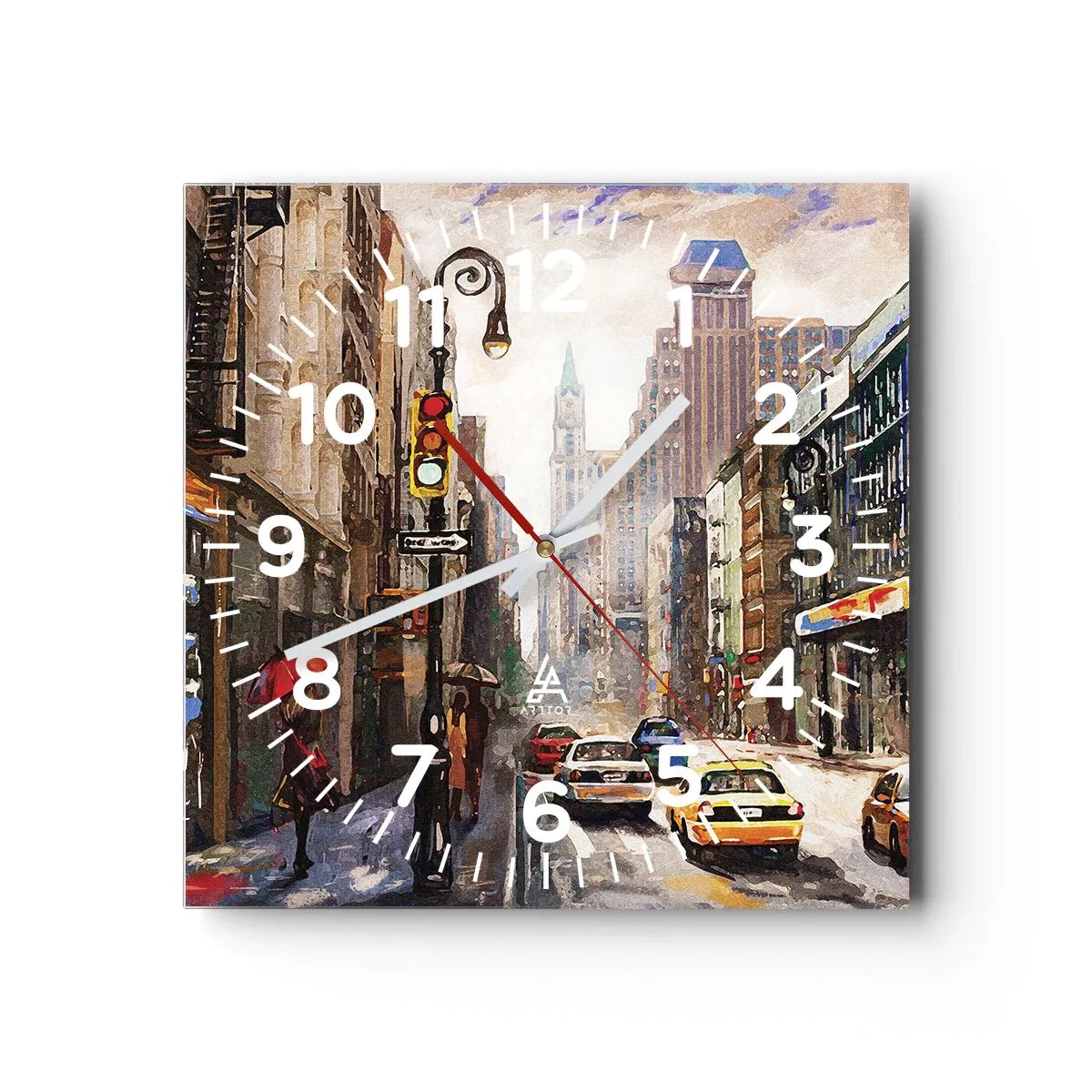 Wall clock - Clock on glass - New York - Colourful in Rain - 40x40 cm