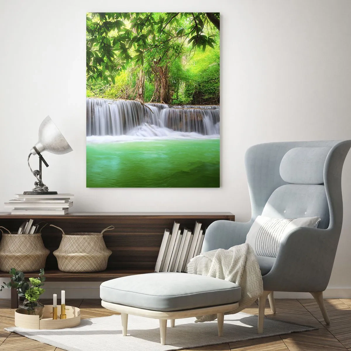 Glass picture - Cascade in Green - 80x120 cm