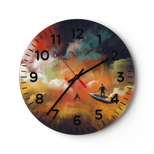 Wall clock - Clock on glass - Through the Galaxy in a Boat - 40x40 cm