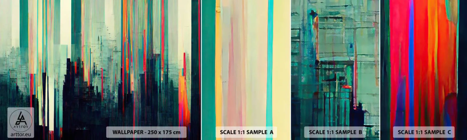 Photo Wallpaper Sample Self-Adhesive Deluxe Sticker - Futuristic City - Abstraction, Technology, City - 100x30 cm