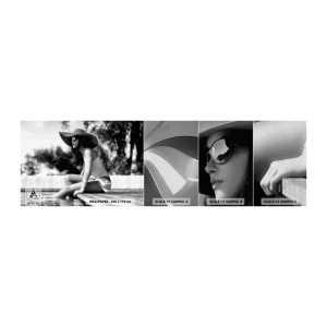Photo Wallpaper Sample Premium Sand - Summer Dream - Woman, Hat, Swimming pool - 100x30 cm