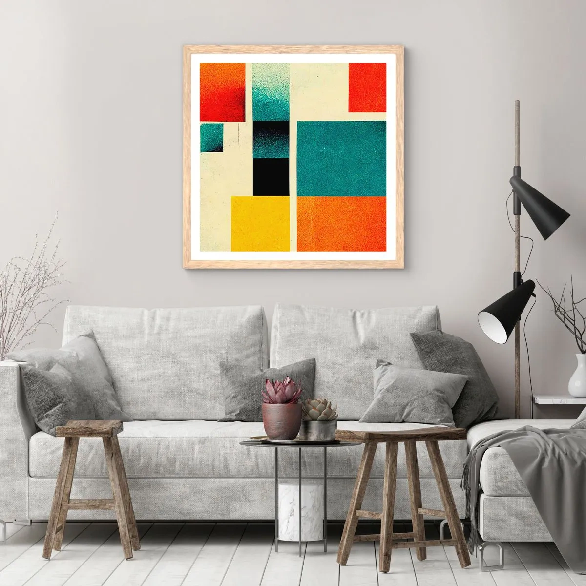 Poster in light oak frame - Geometric Abstract - Good Energy - 30x30 cm