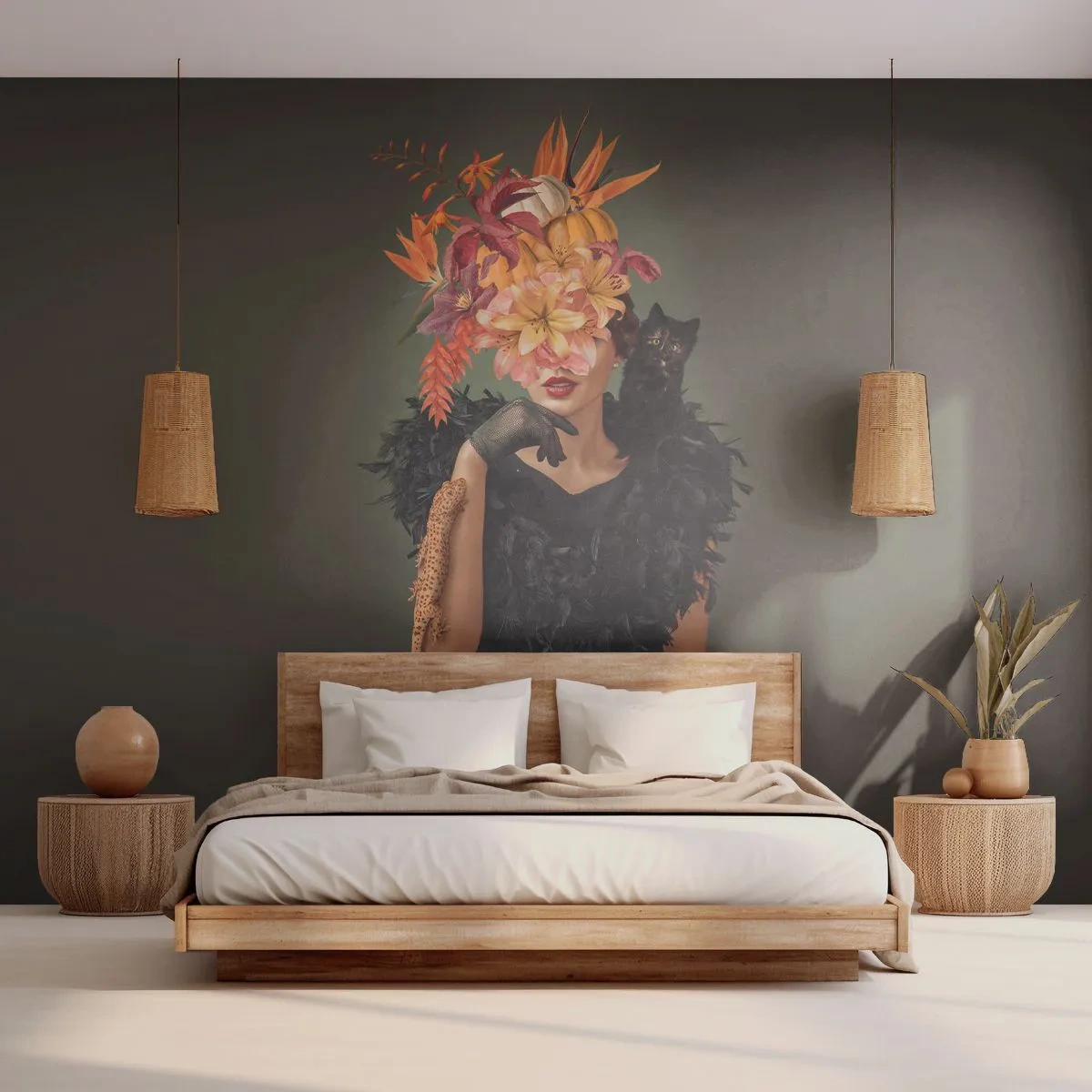 Self-Adhesive Photo Wallpaper Deluxe Sticker - Charm of a Witch - Abstraction, Woman, Flowers - 250x175 cm