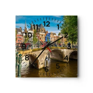 Wall clock - Clock on glass - Spring over the Canal - 30x30 cm