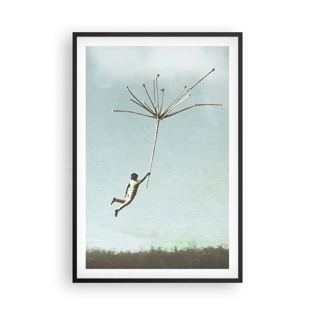 Poster in black frame - Kites, Dandelions, Wind - 61x91 cm