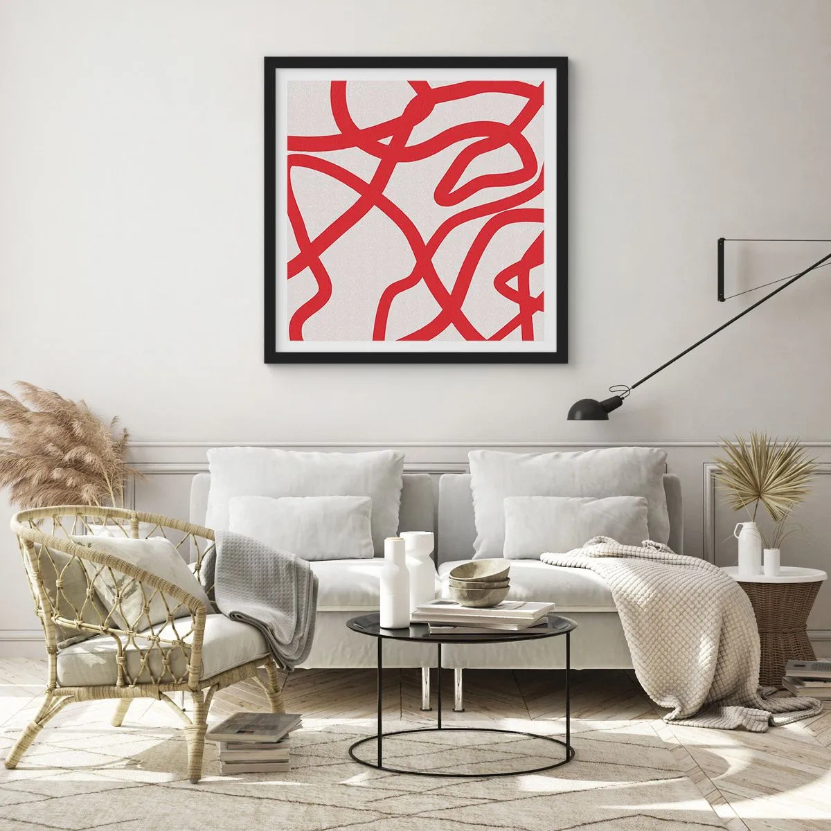 Poster in black frame - Red on White - 30x30 cm