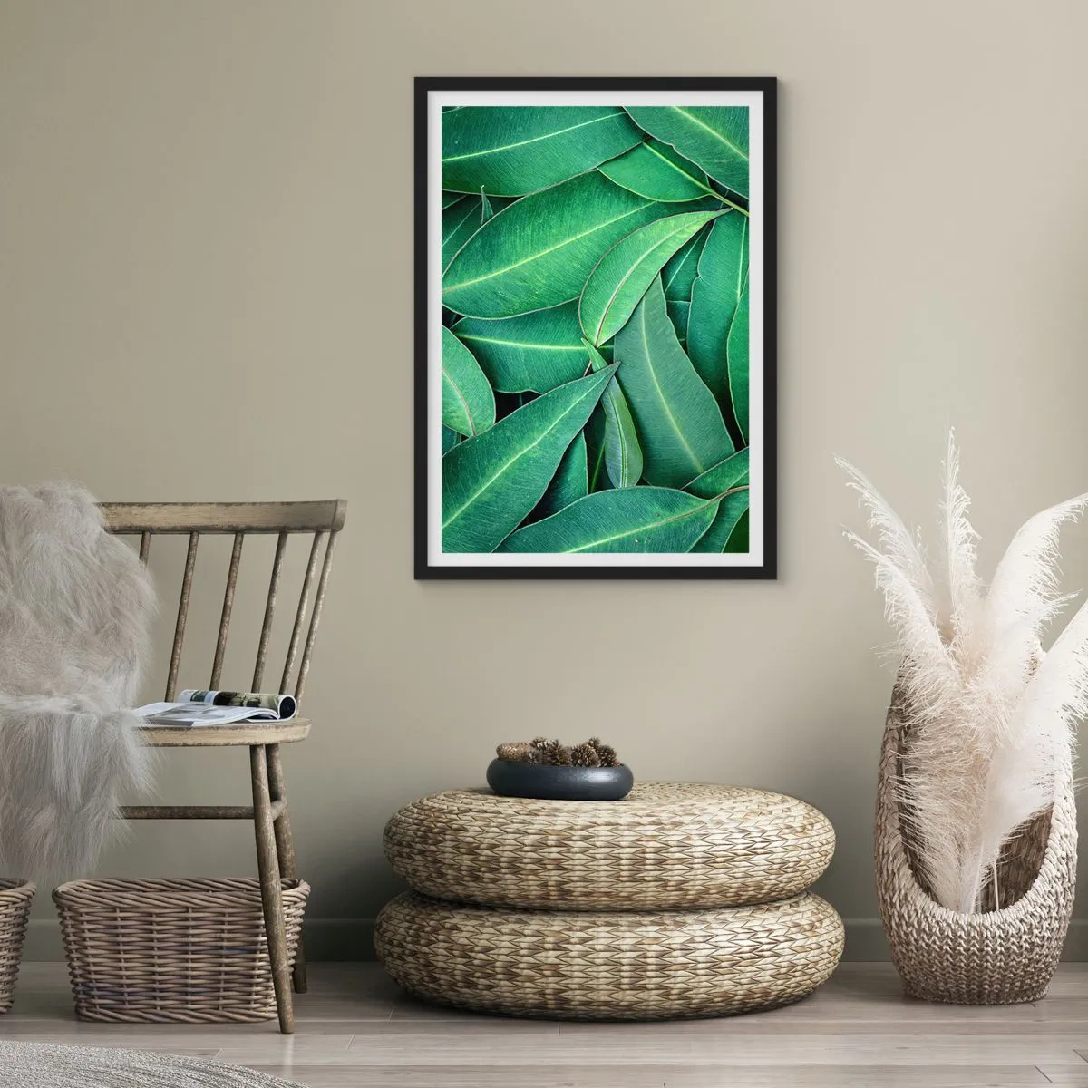 Poster in black frame - Green leaves arranged in a dense composition - 50x70cm - Juicy and Fresh - Modern wall decoration for the living room and bedroom ARTTOR