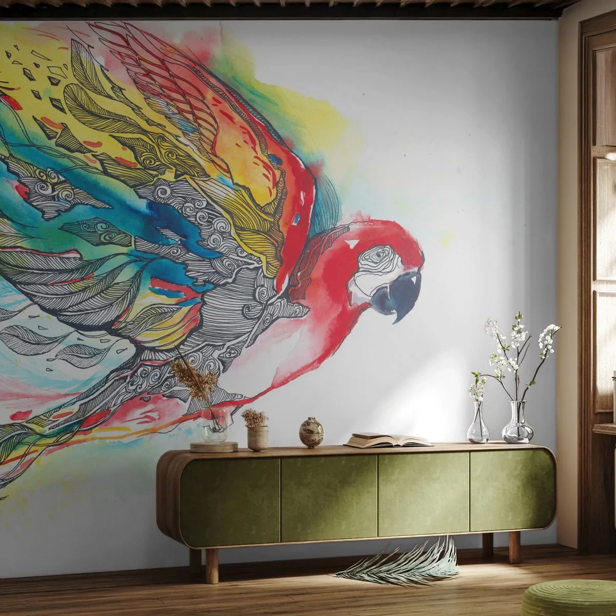 Custom Wallpaper Standard Eco - Live Colourfully - Bird, Parrot, Colorful feathers