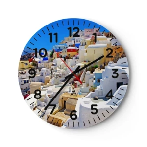 Wall clock - Clock on glass - Draming of a Greek Summer - 40x40 cm