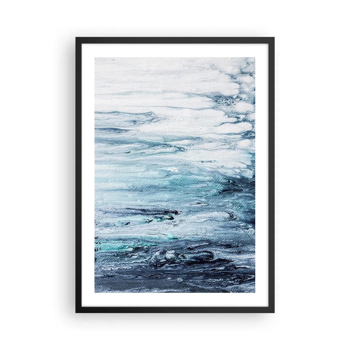 Poster in black frame - Abstract pattern in shades of blue and gray - 50x70cm - Blue Icicles - Modern wall decoration for the living room and bedroom ARTTOR