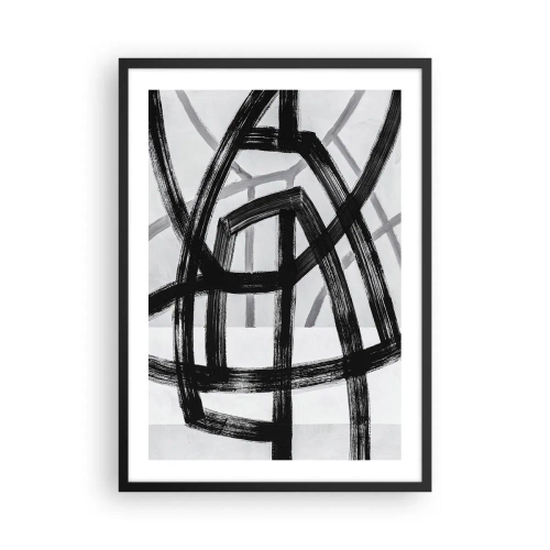 Poster in black frame - Geometric black lines on a light background in an abstract composition - 50x70cm - Building Depth - Modern wall decoration for the living room and bedroom ARTTOR