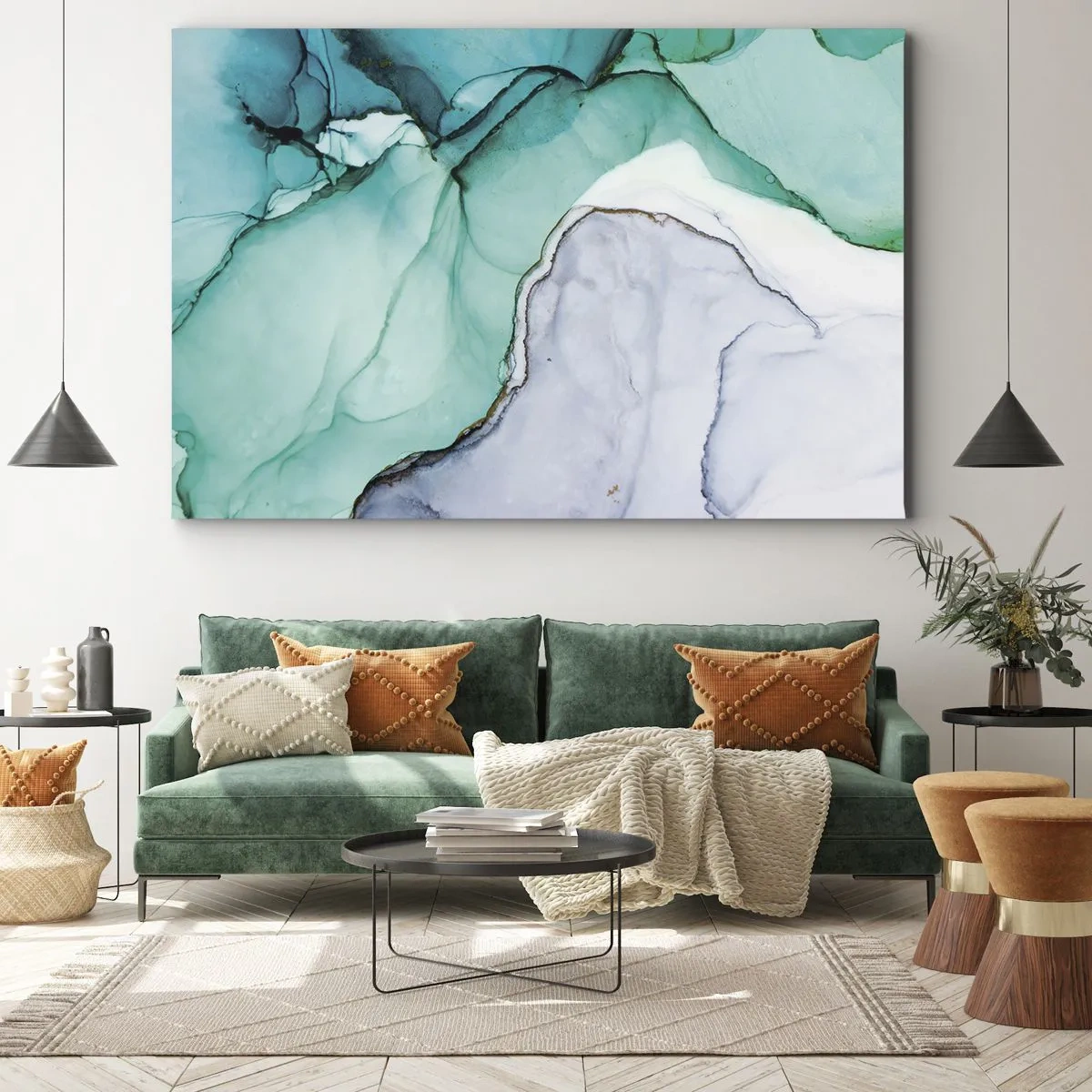 Canvas picture - Abstract pattern in shades of turquoise and white - 70x50cm - Study in Turquoise - Modern wall decoration for the living room and bedroom ARTTOR