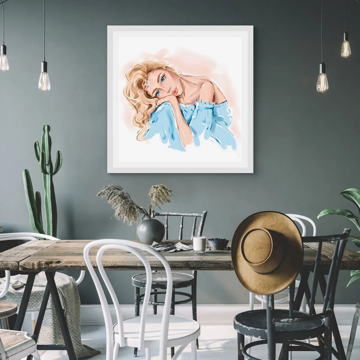 Poster in white frmae - Dreamy in Blue - 40x40 cm