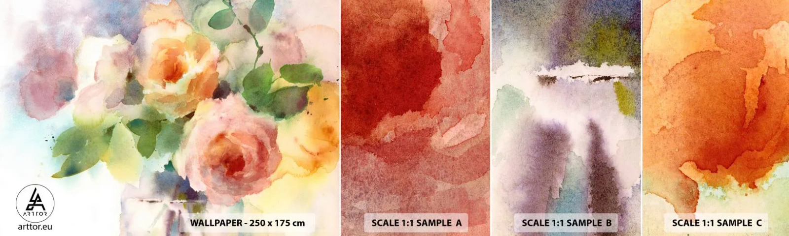 Photo Wallpaper Sample Standard Eco - Delicate Like Watercolour - Flowers, Roses, Bouquet - 100x30 cm