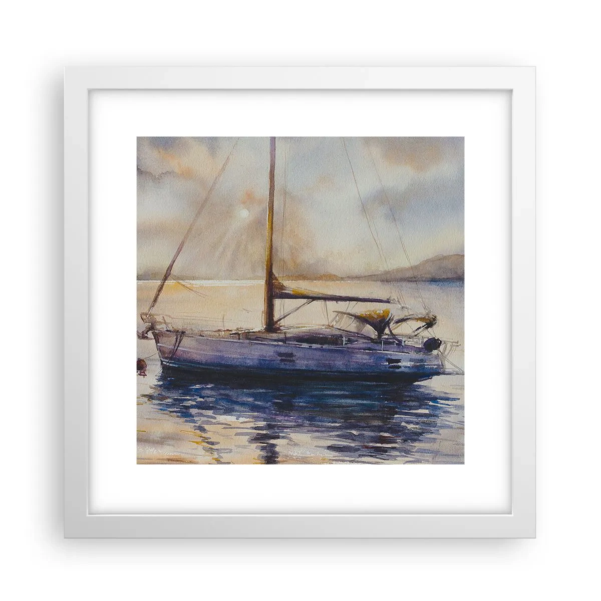 Poster in white frmae - Evening in Harbour - 30x30 cm