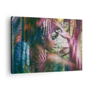 Canvas picture - Portrait of a woman surrounded by exotic vegetation - 70x50cm - Mother Nature in the Jungle - Modern wall decoration for the living room and bedroom ARTTOR