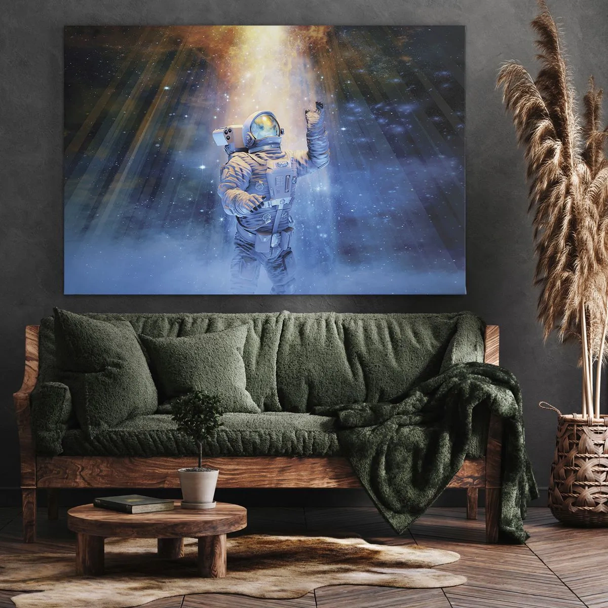Canvas picture - Astronaut in the light of a cosmic explosion full of stars - 70x50cm - Finally at the Destination - Modern wall decoration for the living room and bedroom ARTTOR