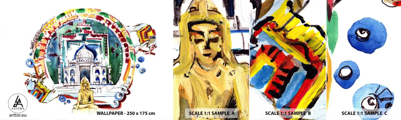 Photo Wallpaper Sample Self-Adhesive Deluxe Sticker - Indian Balance of the World - Buddha, India, Buddhism - 100x30 cm