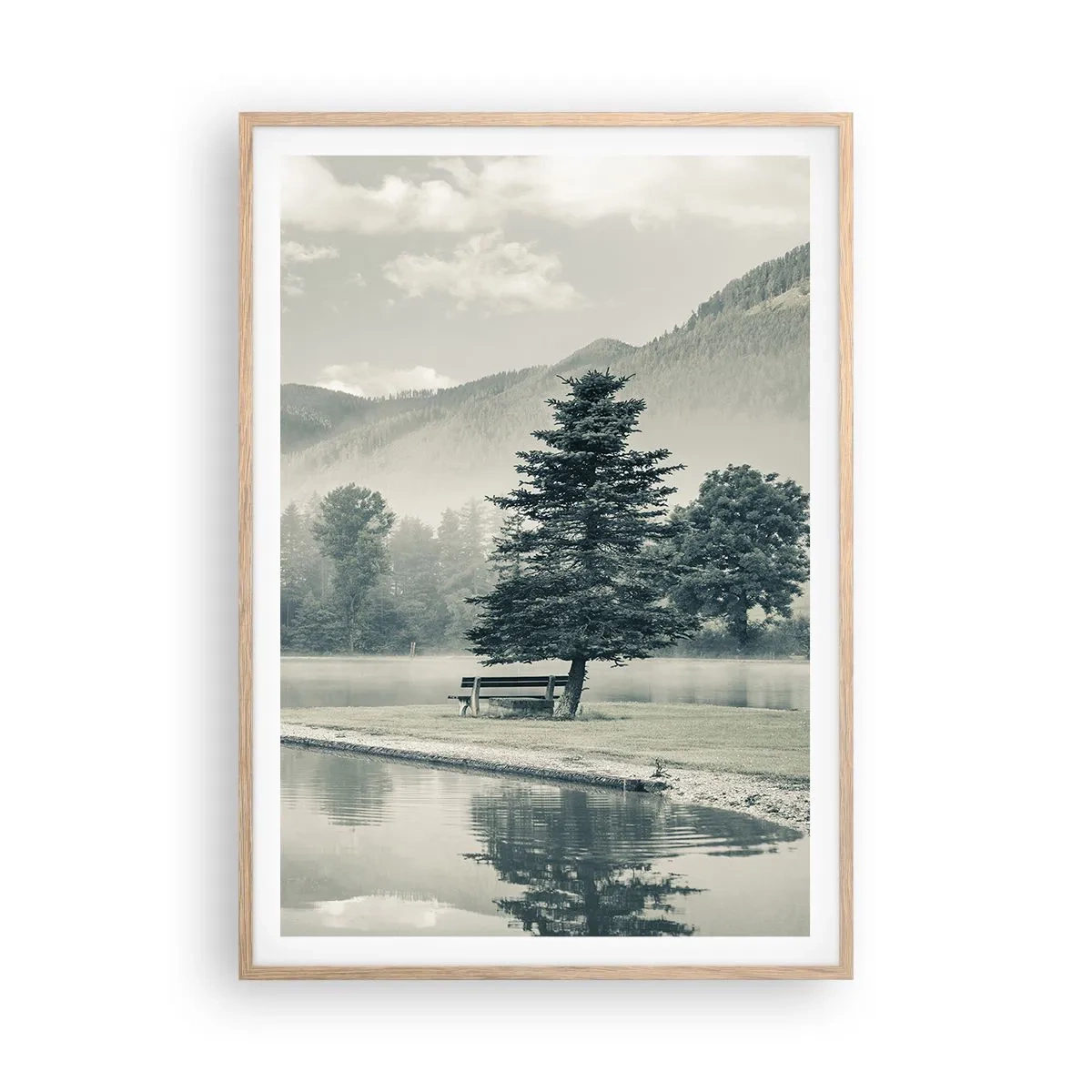 Poster in light oak frame - Lake Is Still Asleep - 70x100 cm