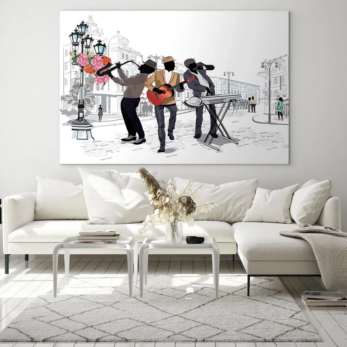 Glass picture - A jazz band playing in the street - 70x50cm - Street Music - Modern wall decoration for the living room and bedroom ARTTOR