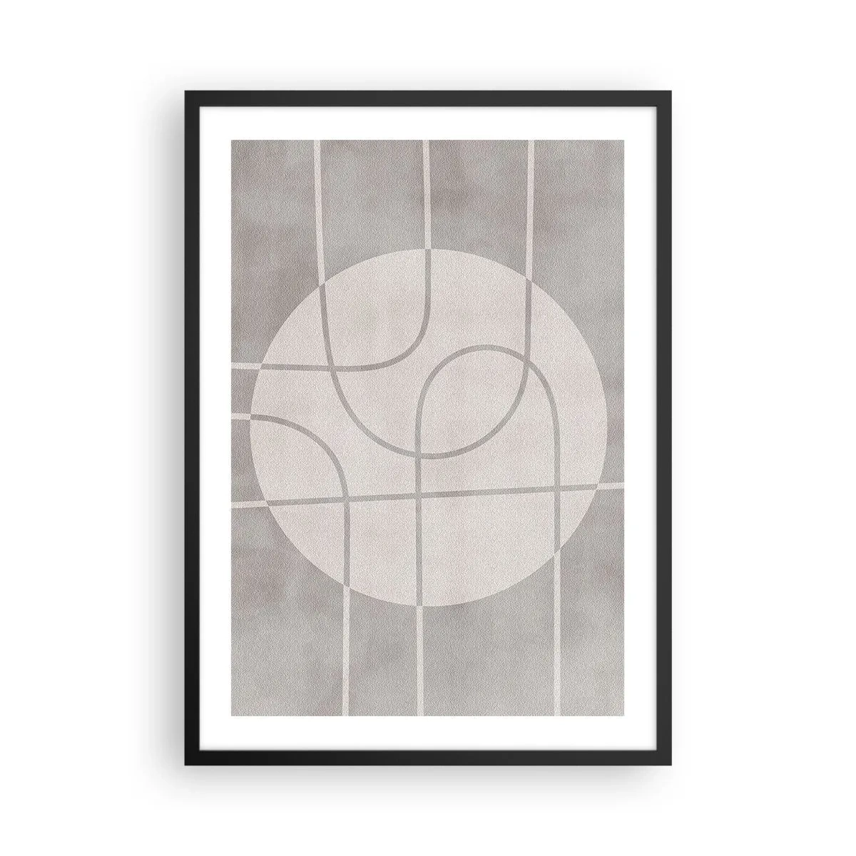 Poster in black frame - Geometric lines and a circle in shades of gray - 50x70cm - Circular and Straight - Modern wall decoration for the living room and bedroom ARTTOR