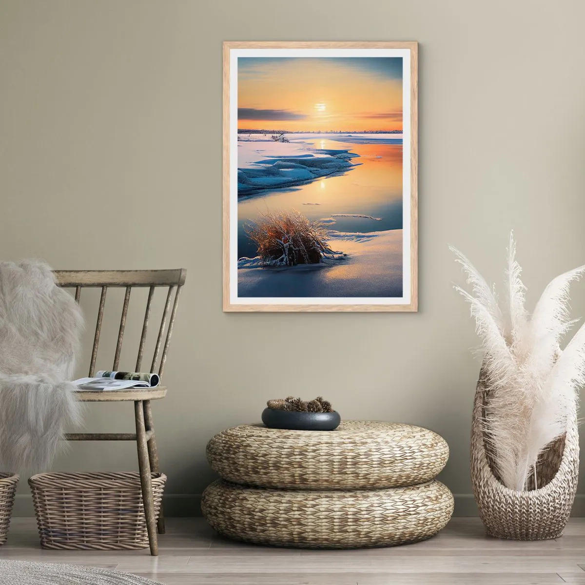 Poster in light oak frame - Winter Sunset - 40x50 cm