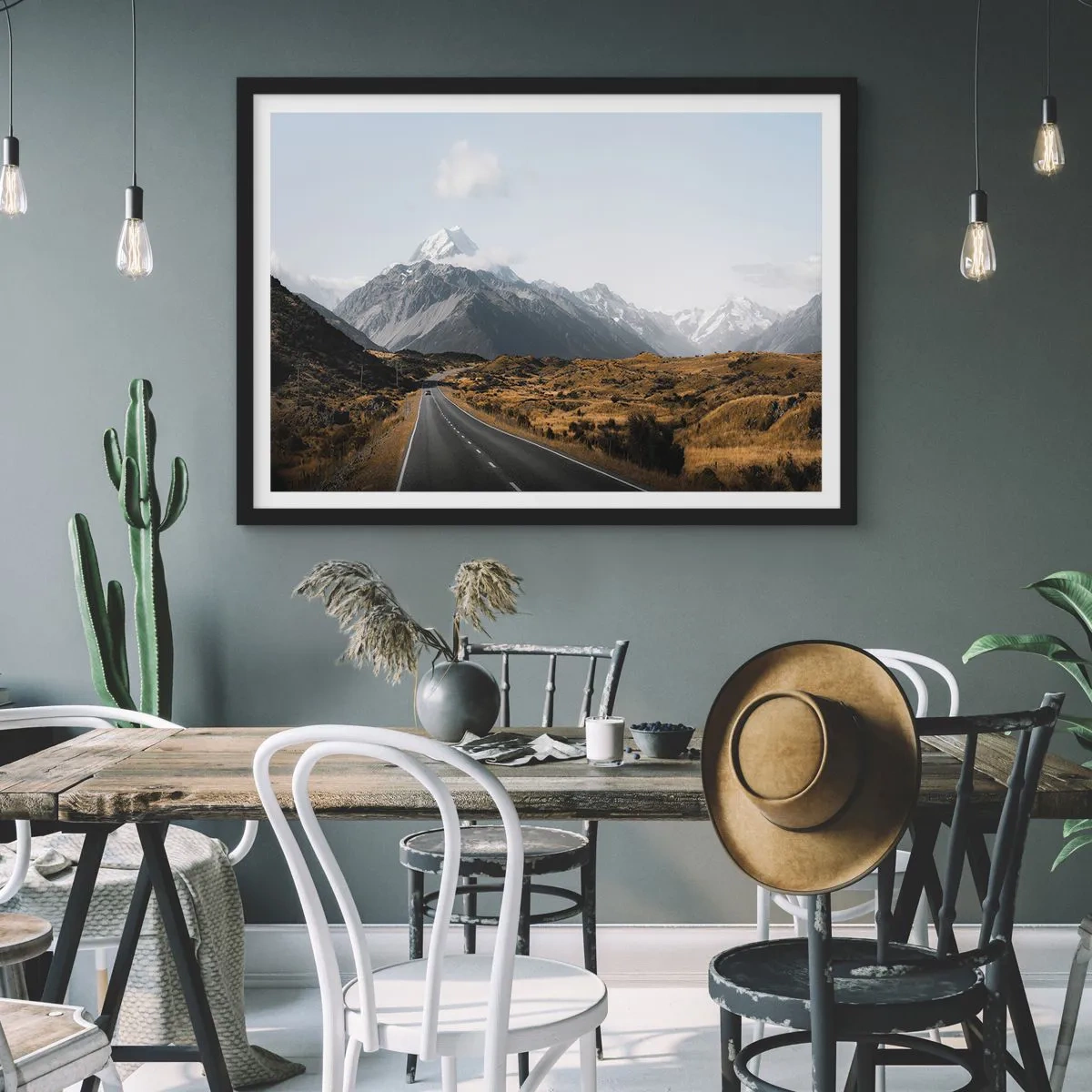 Poster in black frame - Road to the Heart of the Mountains - 70x50 cm