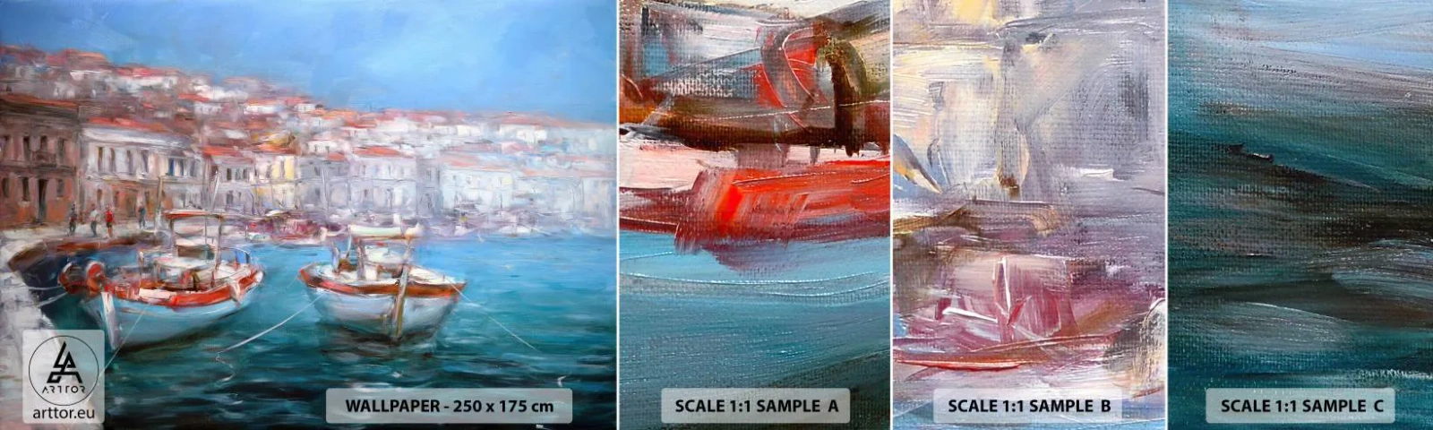 Photo Wallpaper Sample Self-Adhesive Deluxe Sticker - Italian Bay - Port town, Architecture, Greece - 100x30 cm