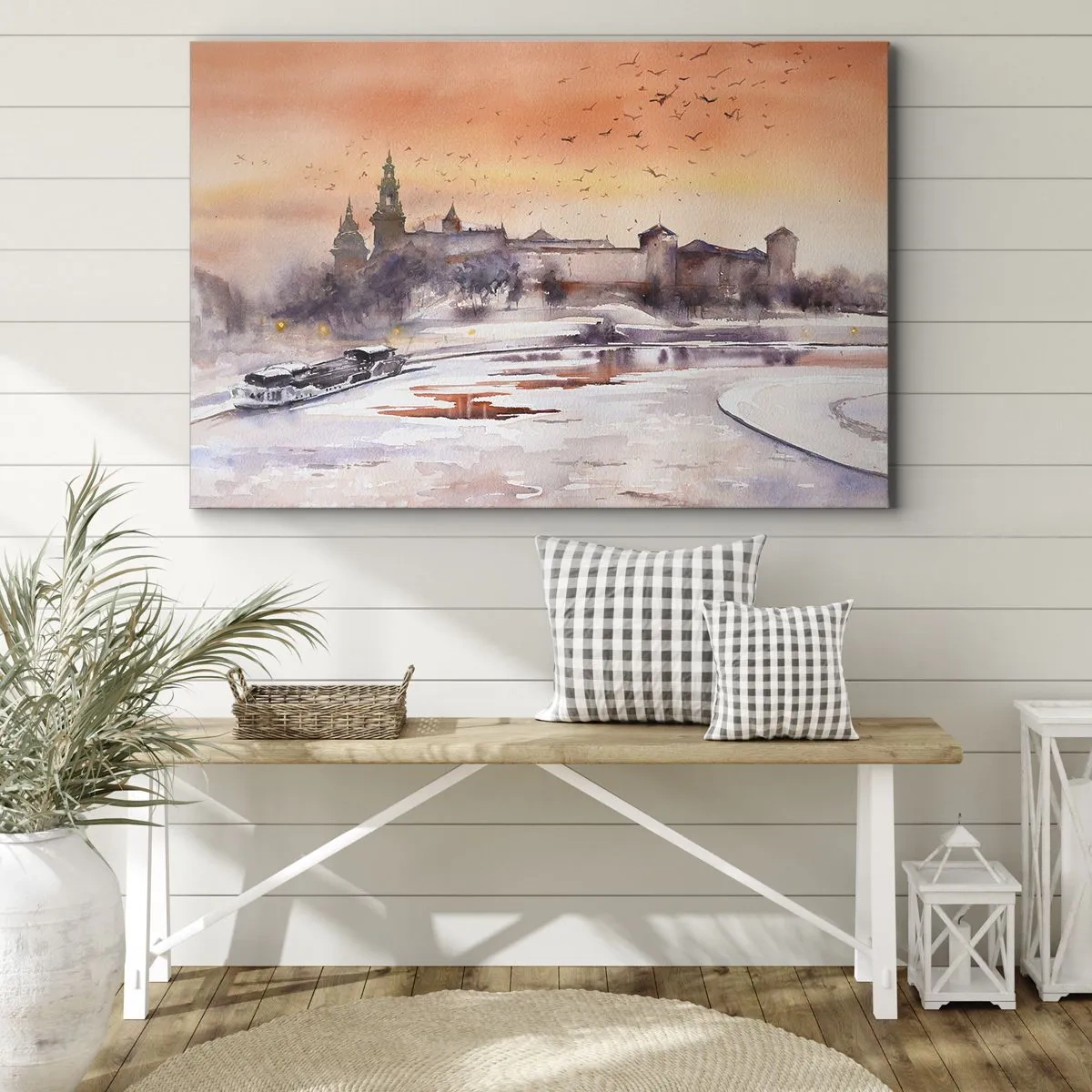 Canvas picture - Sunset over the castle in a winter scenery - 70x50cm - Royal Sunset - Modern wall decoration for the living room and bedroom ARTTOR