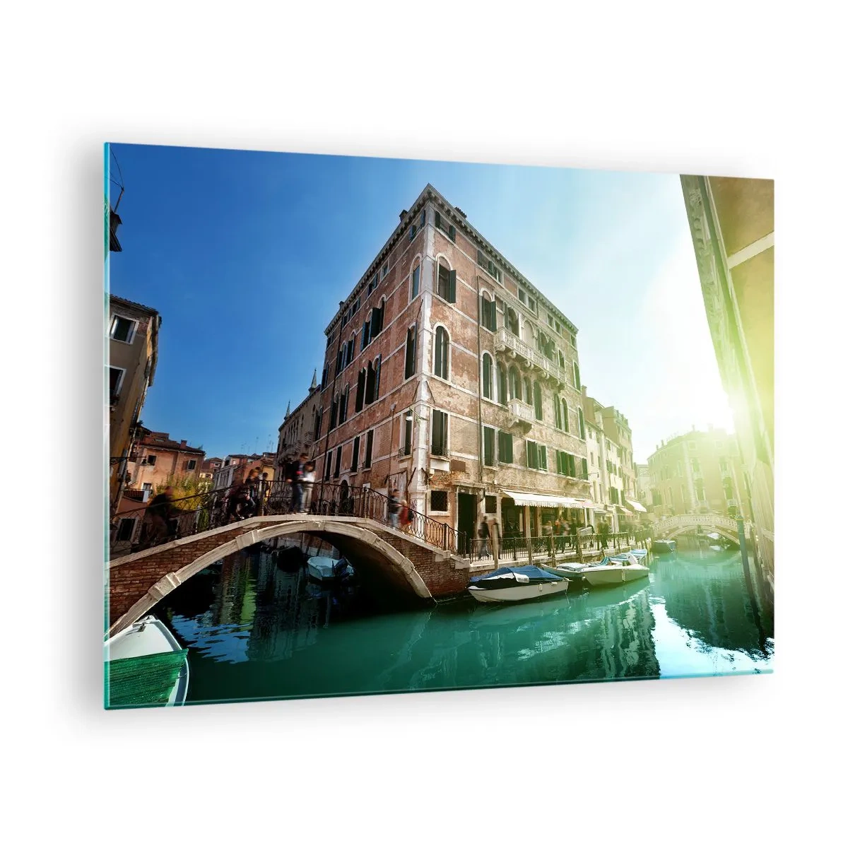 Glass picture - Venice with canal, bridge and historical buildings - 70x50cm - Venice - Amore Mio - Modern wall decoration for the living room and bedroom ARTTOR
