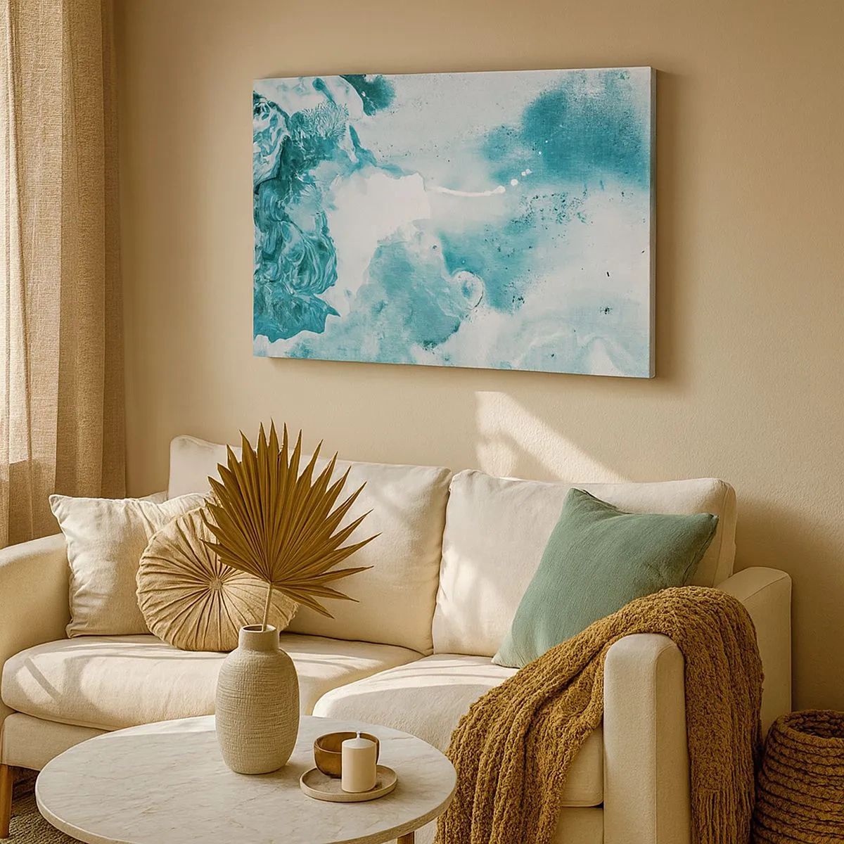Canvas picture - Abstraction in shades of blue with delicate accents of white - 70x50cm - Lakes of Blue - Modern wall decoration for the living room and bedroom ARTTOR