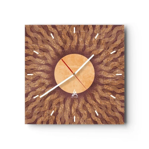 Wall clock - Clock on glass - Sun Icon - 40x40 cm